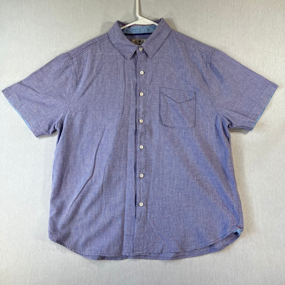 True Grit Shirt Mens XL Linen Blend Purple White Short Sleeve Button Down Breezy